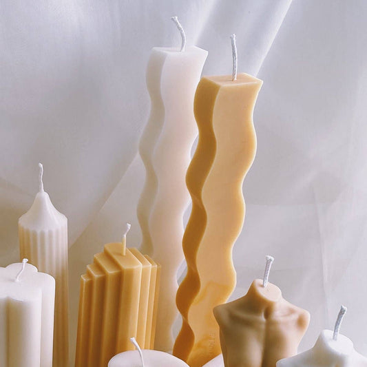 Wavy Pillar Candle - Honey
