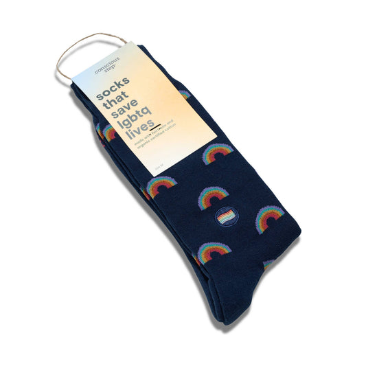 Socks that Save LGBTQ Lives (Navy Rainbows)