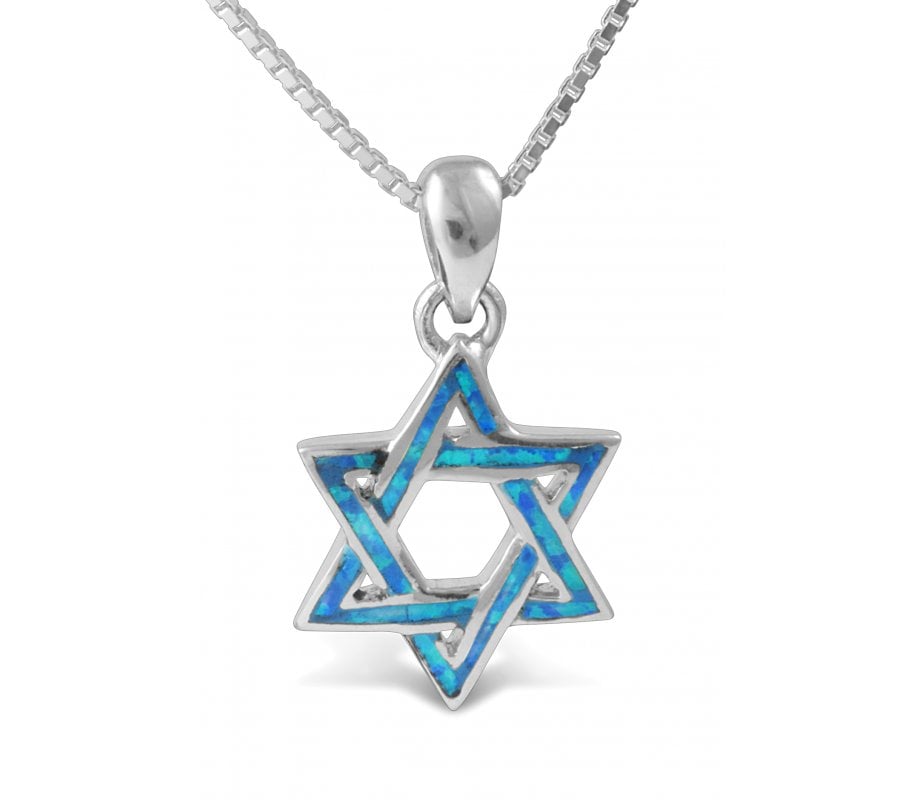 925 Sterling Silver & Opal Star of David Necklace