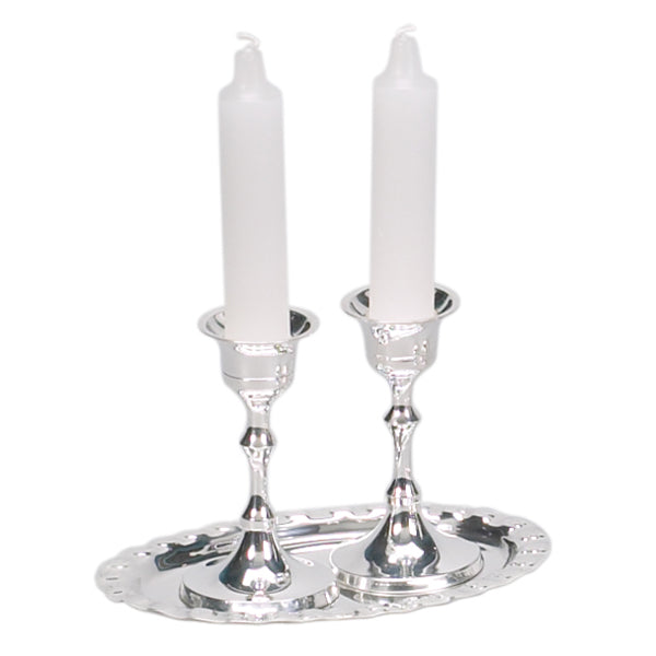 Silverplated Shabbat Candleholders with Tray