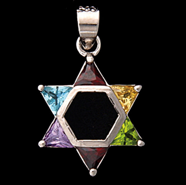 Medium Six-Colored Star of David Necklace