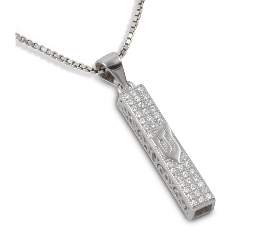 Sterling Silver Mezuzah Pendant Necklace