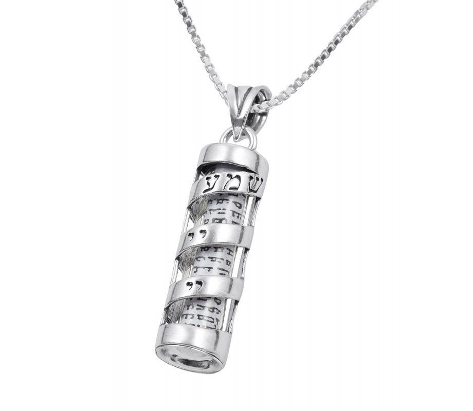 925 Spiral Mezuzah Necklace with Shema Yisrael in Hebrew