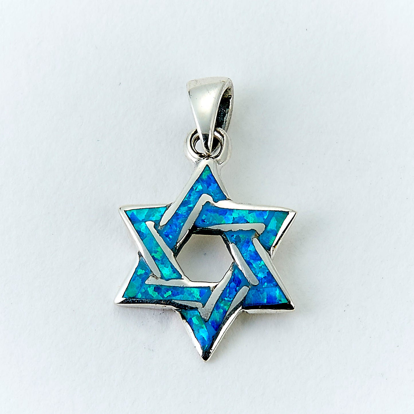 Sterling Silver Star of David Necklace with Turquoise Enamel