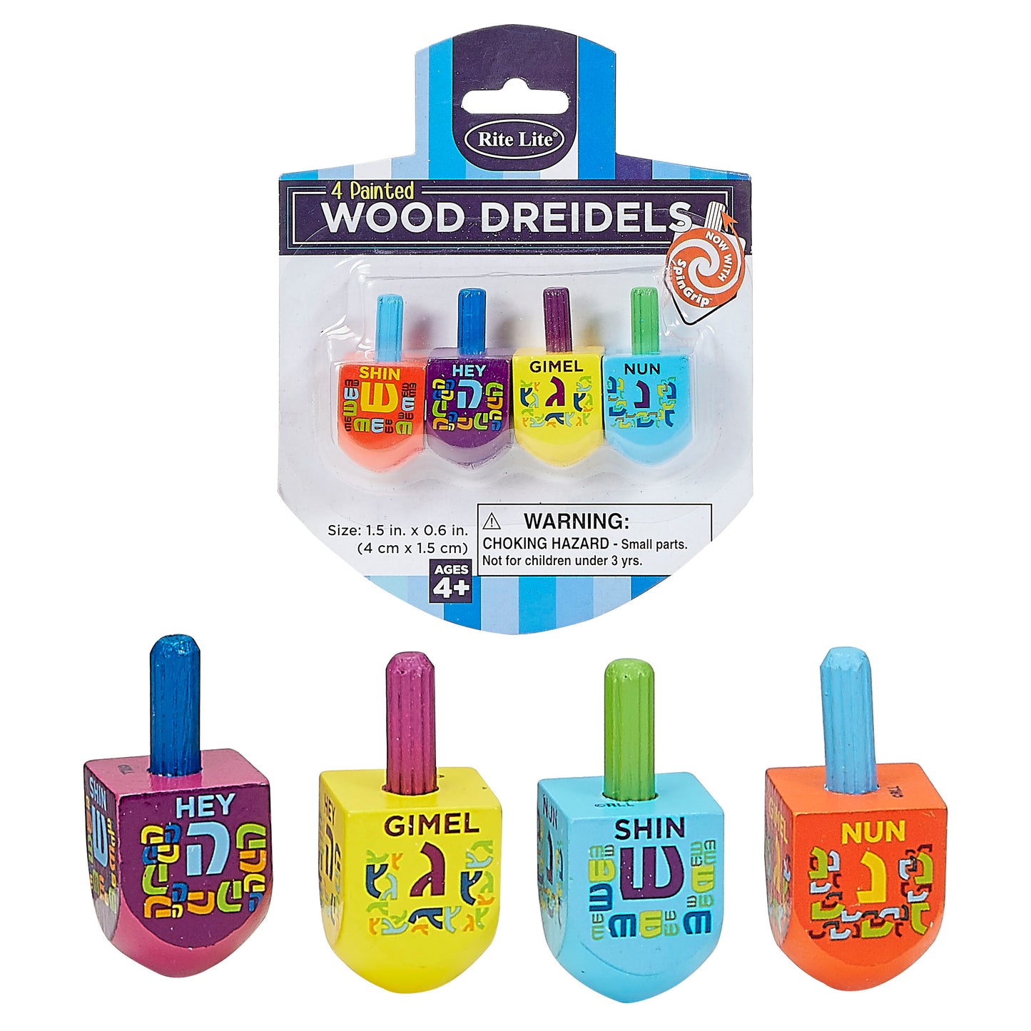 4 Small Painted Wood Dreidels
