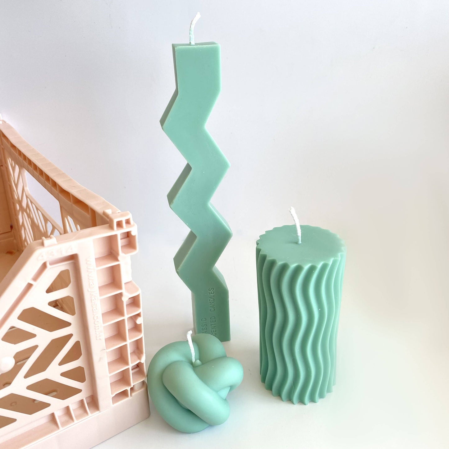 Zig Zag Pillar Candle - Teal