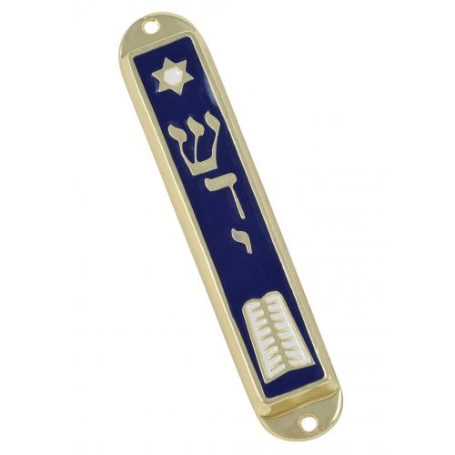 24K Gold Plated Blue Mezuzah Case