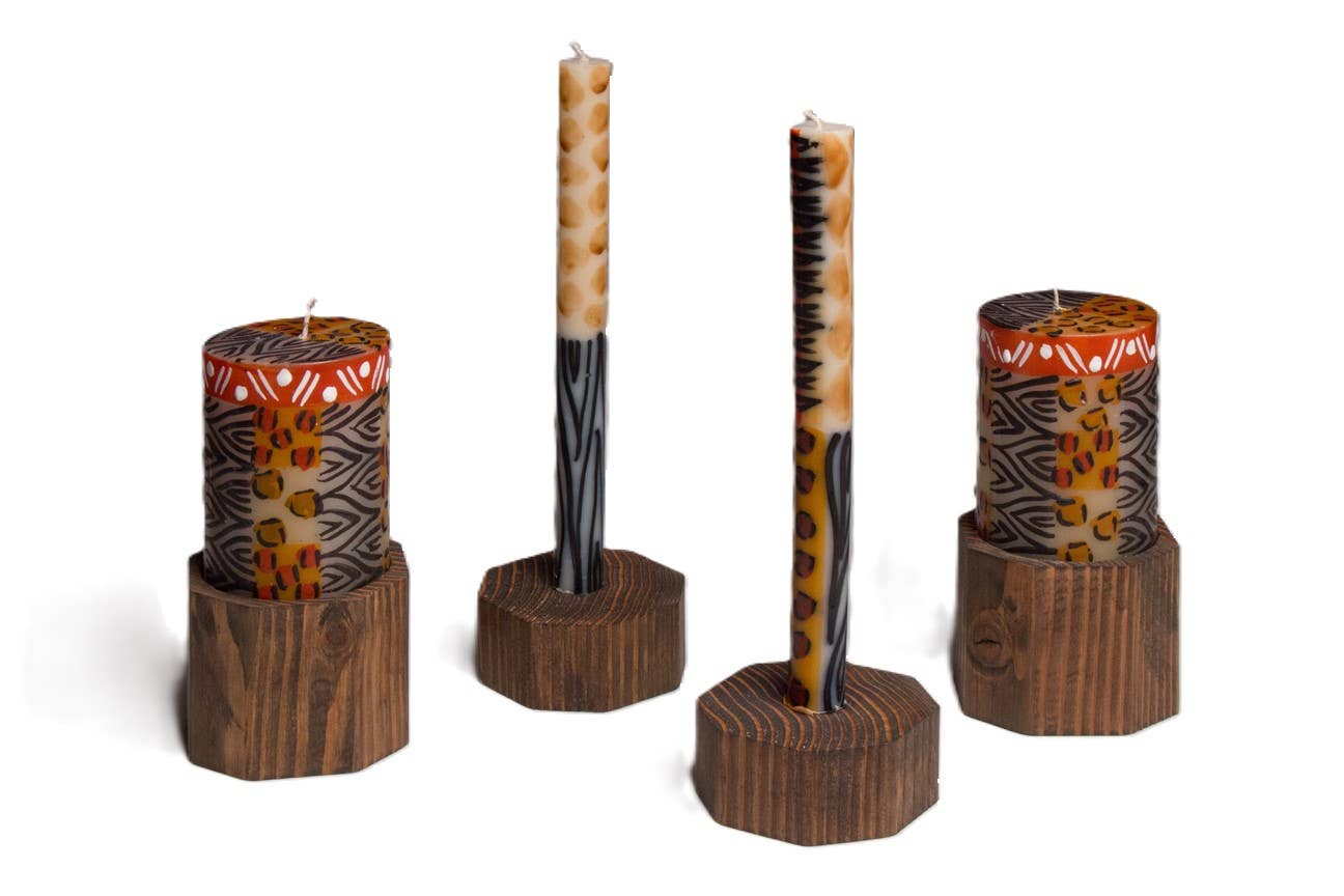 Dual Candle Holders for Pillars & Tapers - Dark Wood