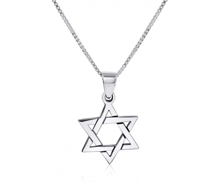 925 Sterling Silver Interlocking Triangles Star of David Necklace