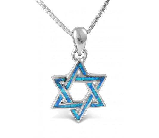 925 Sterling Silver & Opal Star of David Necklace