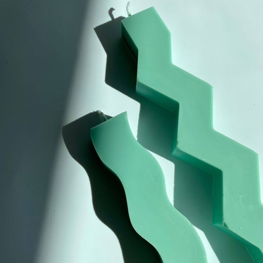 Zig Zag Pillar Candle - Teal