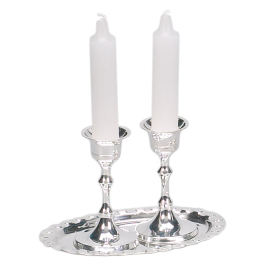Silverplated Shabbat Candleholders with Tray