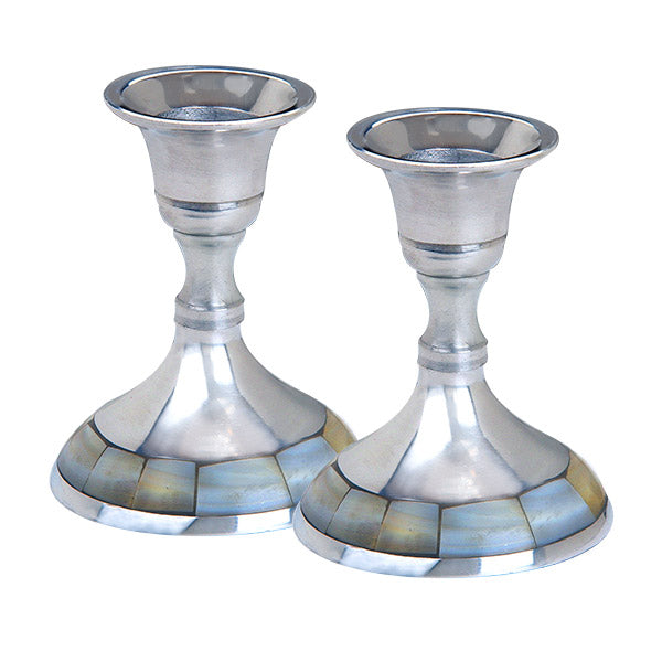 Aluminum Shabbat Candleholders with Inlay