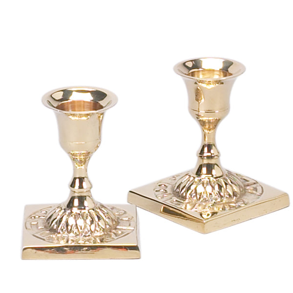 Brass Shabbat Candleholders (square base)