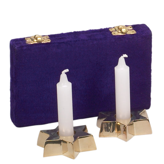 Brass Star Travel Shabbat Candleholders Pair (velvet box included)