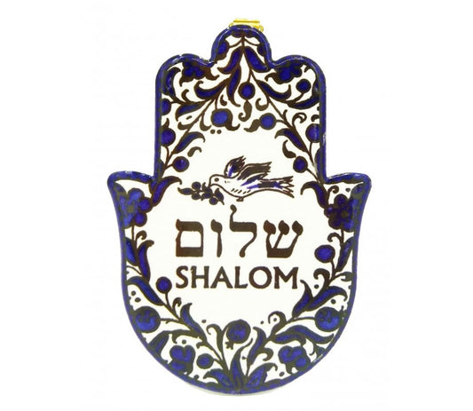 Blue Floral Ceramic Hamsa Wall Plaque