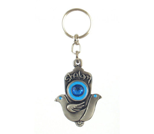 Doves of Peace Keychain with Decorative Blue Stone