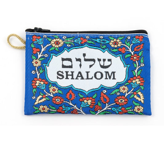 Embroidered Floral Cloth Purse with Shalom ("Peace")