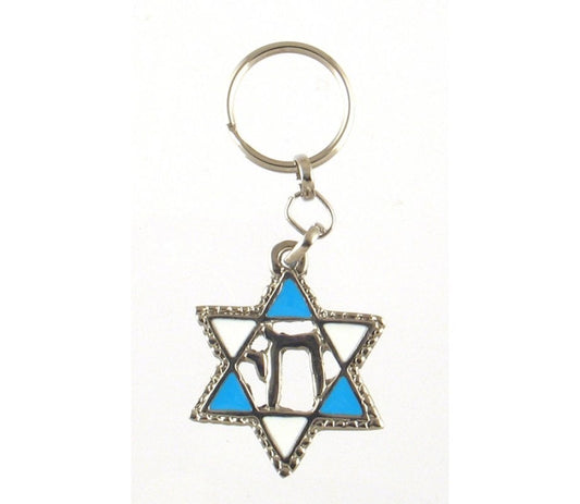 Star of David Keychain with Hebrew "Chai"