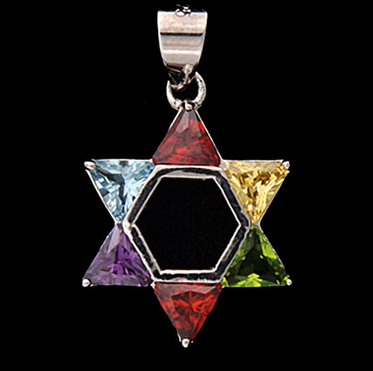 Six-Colored Star of David Necklace