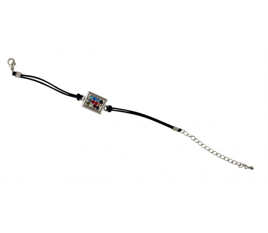 Rhodium Breastplate Bracelet on Leather Cord