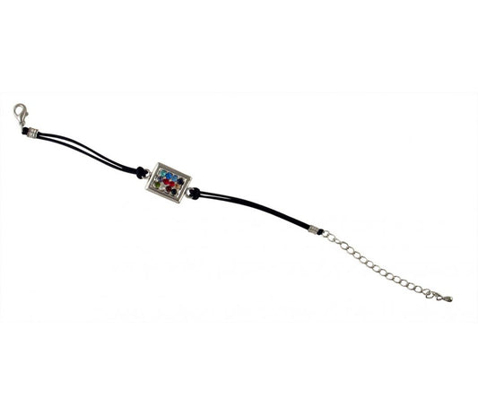 Rhodium Breastplate Bracelet on Leather Cord