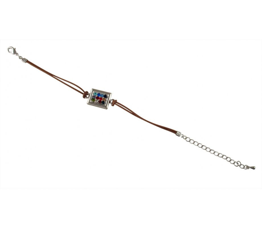 Rhodium Breastplate Bracelet on Leather Cord