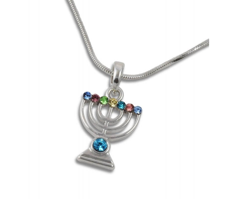 Rhodium Necklace with 7 Branch Menorah