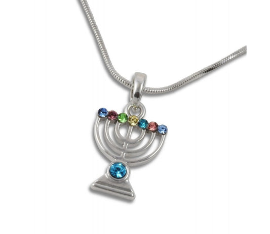 Rhodium Necklace with 7 Branch Menorah