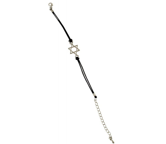Rhodium Star of David Bracelet on Leather Cord