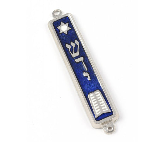 Small Silver and Blue Mezuzah