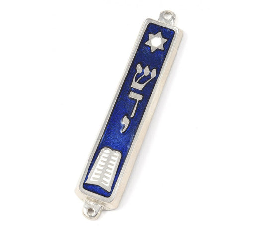 Small Silver and Blue Mezuzah