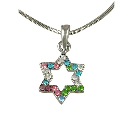 Rhodium Star of David Necklace with Stones