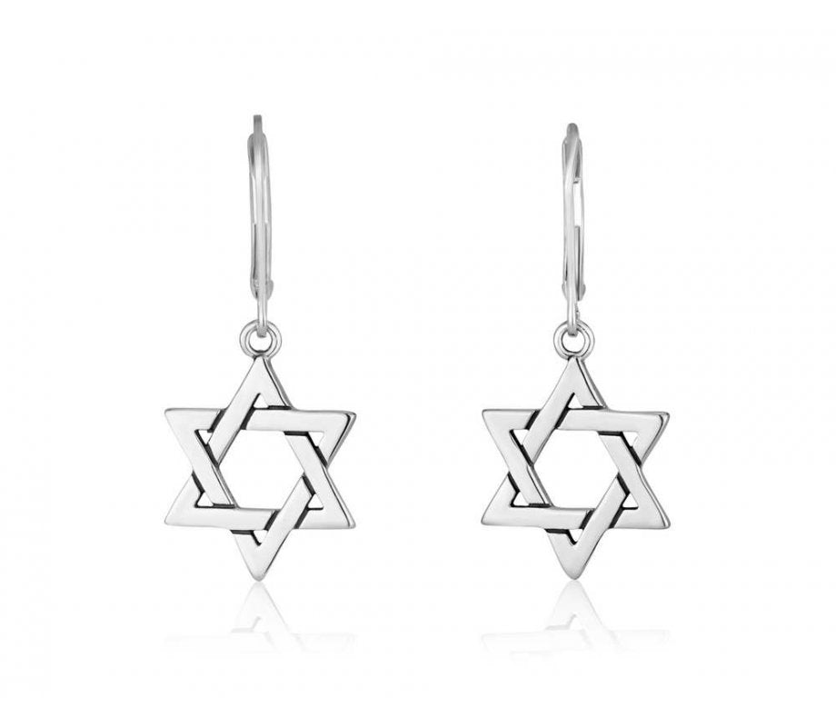 925 Sterling Silver Star of David Dangle Earrings