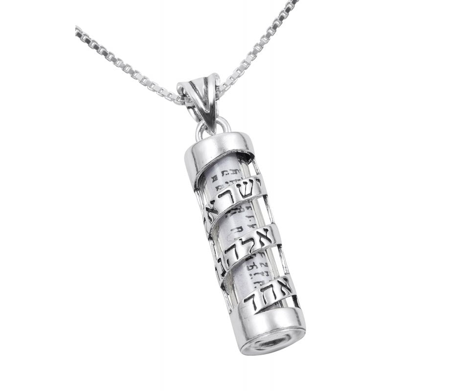 925 Spiral Mezuzah Necklace with Shema Yisrael in Hebrew