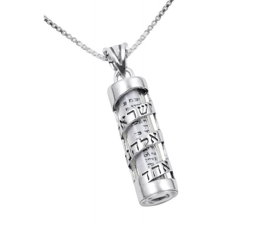 925 Spiral Mezuzah Necklace with Shema Yisrael in Hebrew