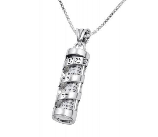 925 Spiral Mezuzah Necklace with Shema Yisrael in Hebrew