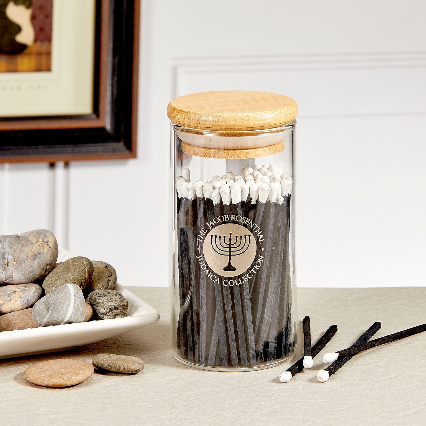 Glass Container with Blue Matches