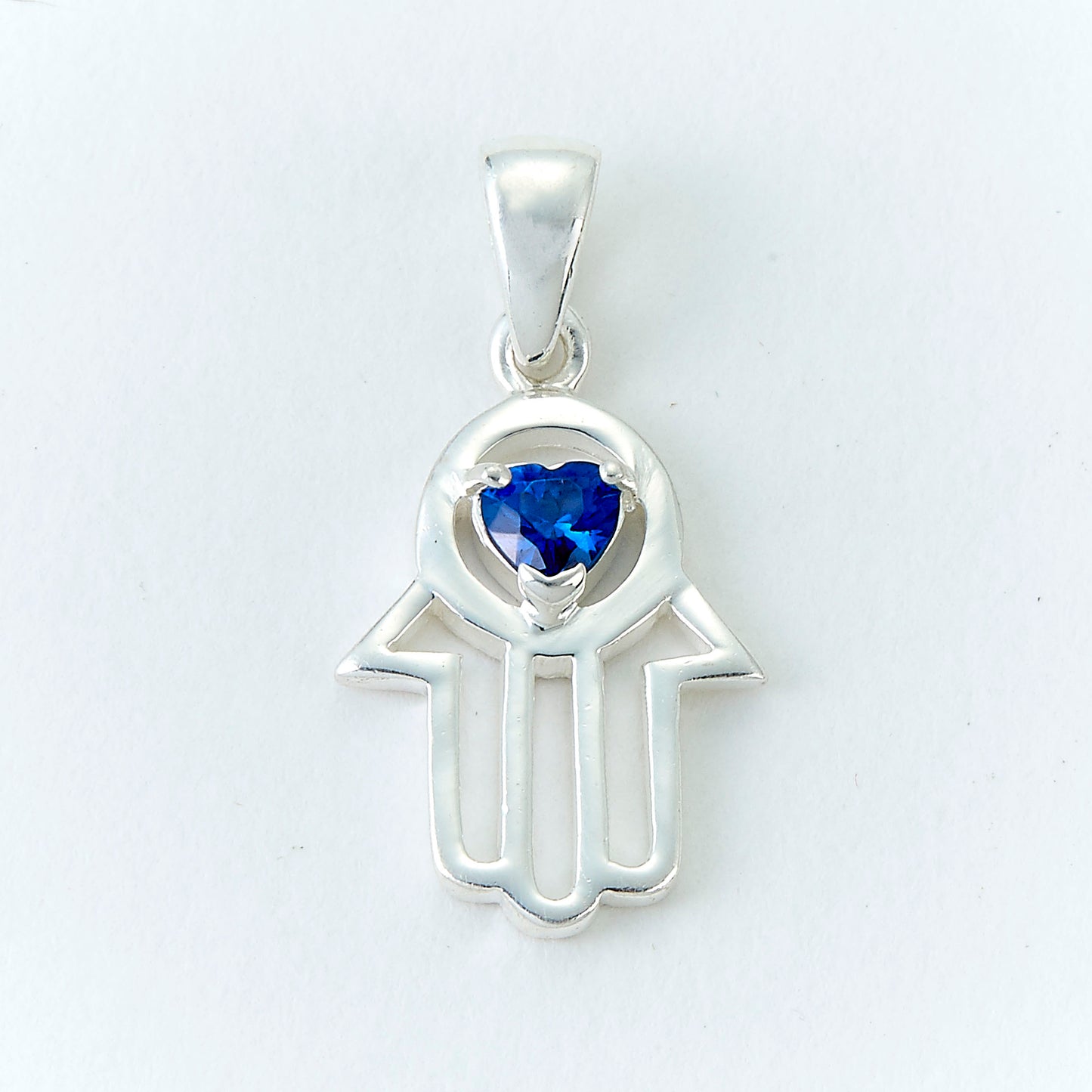 Sterling Silver Hamsa with Blue Stone Necklace