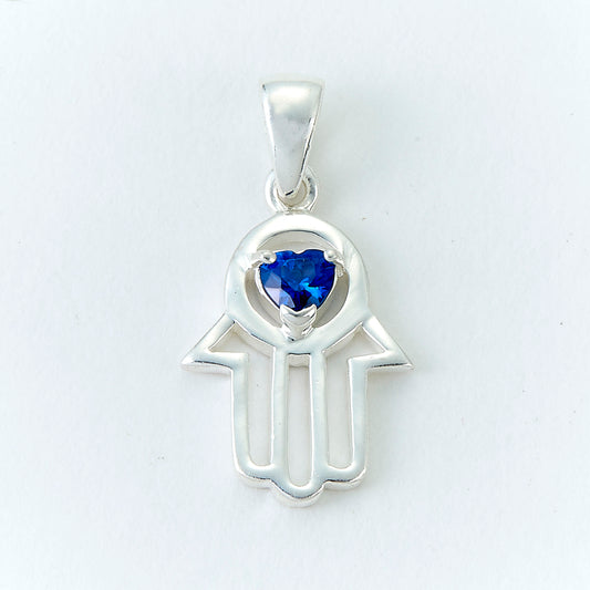 Sterling Silver Hamsa with Blue Stone Necklace