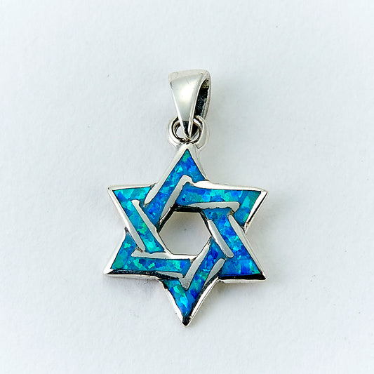 Sterling Silver Star of David Necklace with Turquoise Enamel