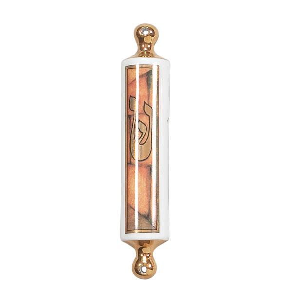 Gold & Orange Porcelain Mezuzah