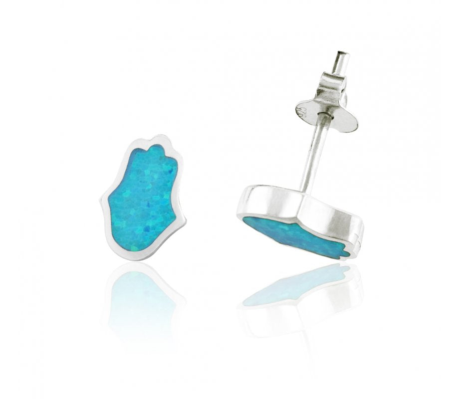 Blue Opal Hamsa Stud Earrings