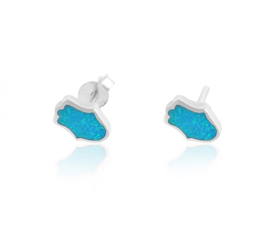 Blue Opal Hamsa Stud Earrings