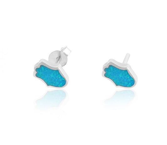 Blue Opal Hamsa Stud Earrings