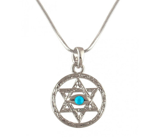 Rhodium Necklace with Magen David and Eye